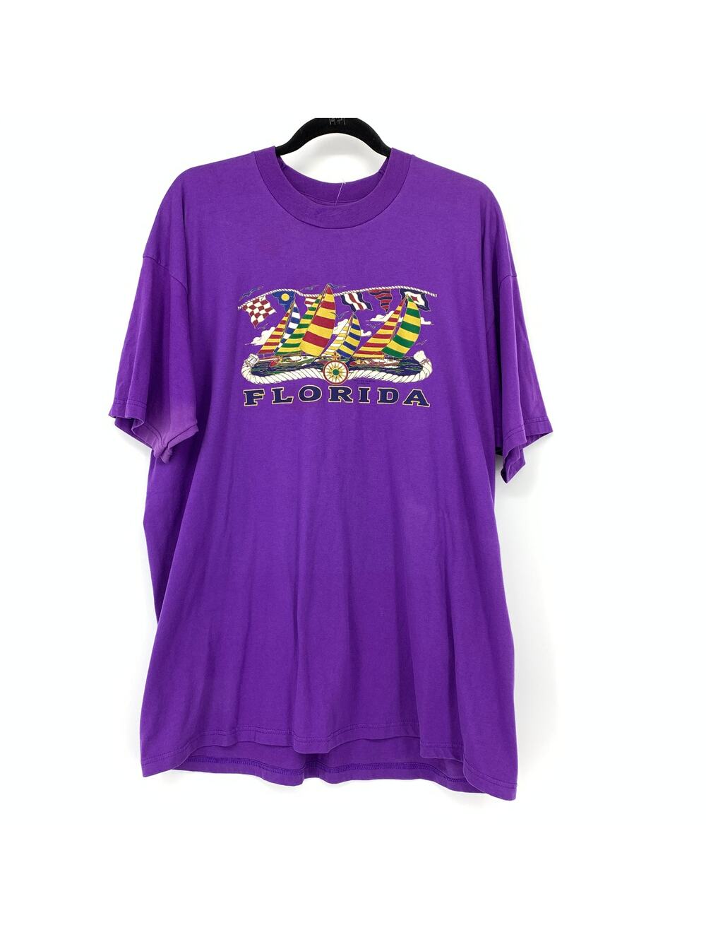 VTG Florida Sailboat Graphic T-Shirt Mens Sz XXL Crew Neck Short Sleeve Purple